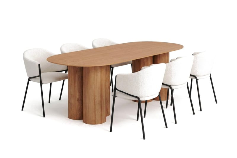 Juno spisegruppe rektangulær 220 cm eg med 8 Filip spisebordsstole, Eg