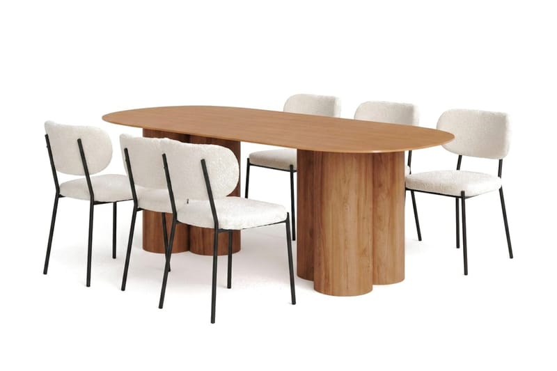 Juno spisegruppe rektangulær 220 cm eg med 8 Gemmiano spisebordsstole, Eg
