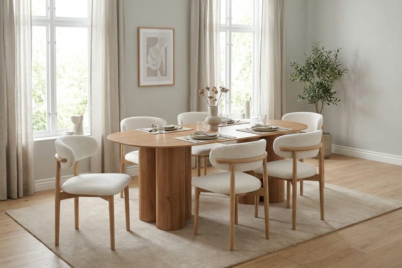 Juno spisegruppe rektangulær 220 cm eg med 8 Molly spisestole - Eg - Møbler - Borde - Spisebordssæt