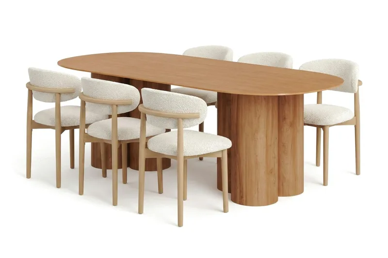 Juno spisegruppe rektangulær 220 cm eg med 8 Molly spisestole, Eg