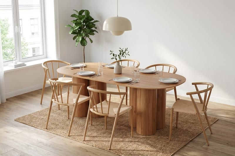 Juno spisegruppe rektangulær 220 cm eg med 8 Winston spisebordsstole, Eg
