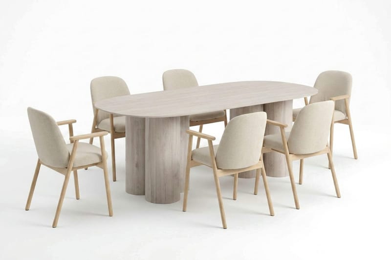 Juno spisegruppe rektangulær 220 cm hvidolieret med 6 Reciclar spisebordsstole - Hvidbejdset eg - Møbler - Borde - Spisebordssæt