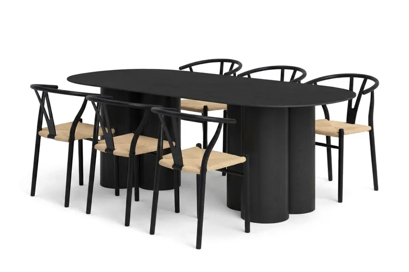 Juno spisegruppe rektangulær 220 cm i sort med 6 Elysia spisestole, undefined