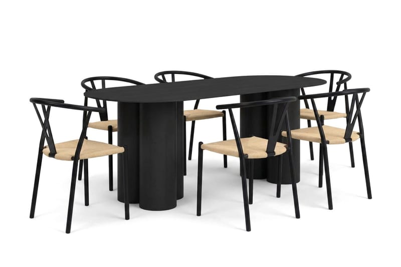Juno spisegruppe rektangulær 220 cm i sort med 6 Elysia spisestole - Møbler - Borde - Spisebordssæt