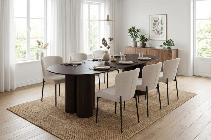 Juno spisegruppe rektangulær 220 cm røget eg med 6 Elsie spisestole - Røget eg - Møbler - Borde - Spisebordssæt