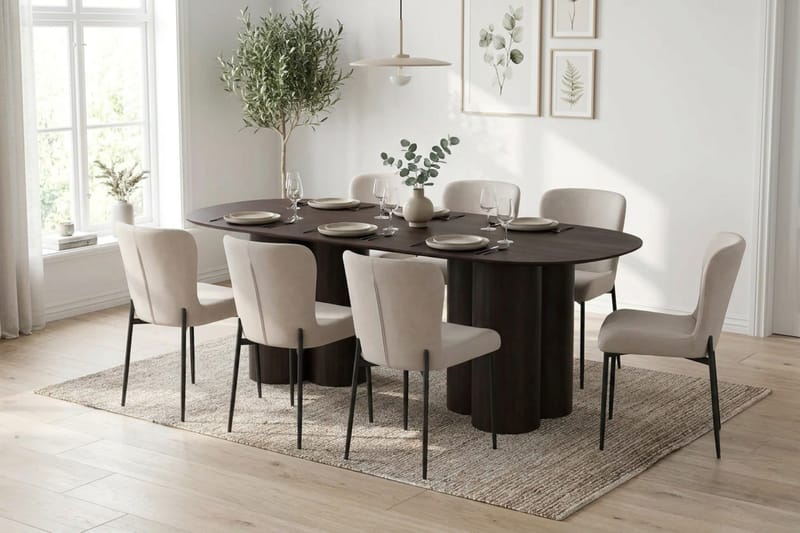 Juno spisegruppe rektangulær 220 cm røget eg med 6 Elsie spisestole - Røget eg - Møbler - Borde - Spisebordssæt
