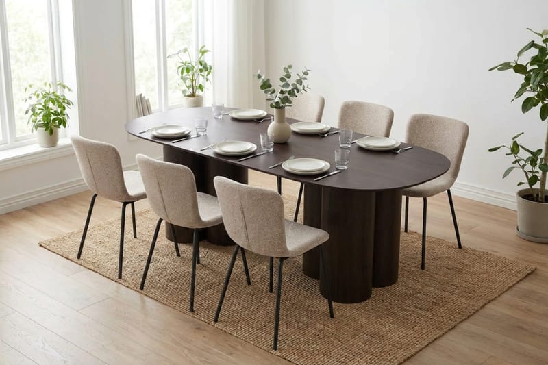 Juno spisegruppe rektangulær 220 cm røget eg med 6 Katy spisebordsstole - Røget eg - Møbler - Borde - Spisebordssæt