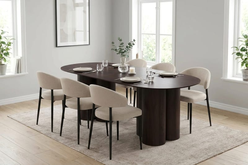 Juno spisegruppe rektangulær 220 cm røget eg med 6 Sawako spisebordsstole - Røget eg - Møbler - Borde - Spisebordss æt