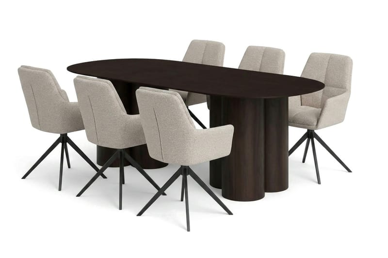 Juno spisegruppe rektangulær 220 cm røget eg med 8 Torsby spisebordsstole, Røget eg