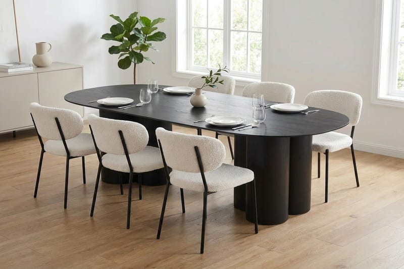 Juno spisegruppe rektangulær 220 cm sort med 6 Gemmiano spisebordsstole - Sortbejdset eg - Møbler - Borde - Spisebordssæt