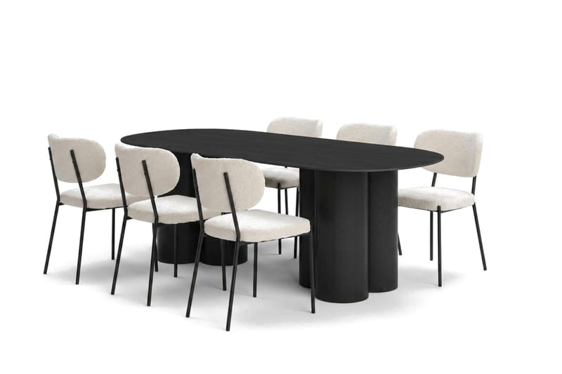 Juno spisegruppe rektangulær 220 cm sort med 6 Gemmiano spisebordsstole - Sortbejdset eg - Møbler - Borde - Spisebordssæt