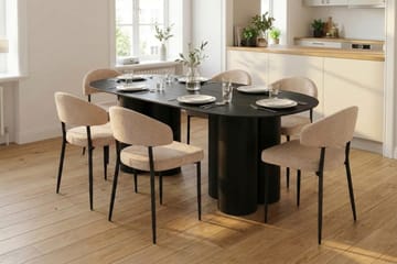 Juno spisegruppe rektangulær 220 cm sort med 6 Jairam spisebordsstole - Sortbejdset eg - Møbler - Borde - Spisebordssæt