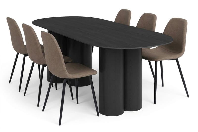Juno spisegruppe rektangulær 220 cm sort med 6 Nibe spisebordsstole, Sortbejdset eg