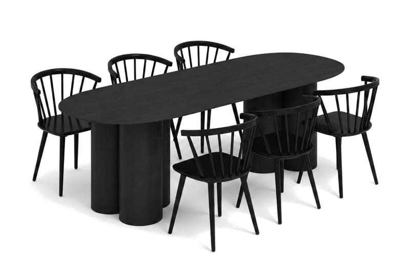 Juno spisegruppe rektangulær 220 cm sort med 6 Tyrö spisebordsstole - Sortbejdset eg - Møbler - Borde - Spisebordssæt