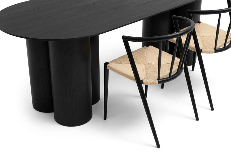 Juno spisegruppe rektangulær 220 cm sort med 6 Winston spisebordsstole - Sortbejdset eg - Møbler - Borde - Spisebordssæt