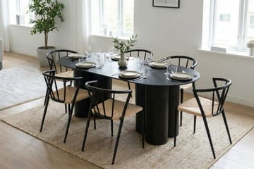 Juno spisegruppe rektangulær 220 cm sort med 6 Winston spisebordsstole - Sortbejdset eg - Møbler - Borde - Spisebordssæt