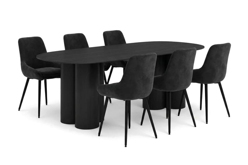 Juno spisegruppe rektangulær 220 cm sort med 8 Alsarp spisebordsstole, Sort
