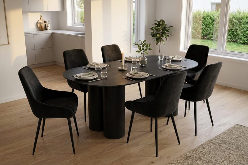 Juno spisegruppe rektangulær 220 cm sort med 8 Alsarp spisebordsstole - Sort - Møbler - Borde - Spisebordssæt