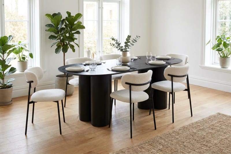 Juno spisegruppe rektangulær 220 cm sort med 8 Lucy spisebordsstole - Sort - Møbler - Borde - Spisebordssæt