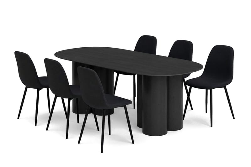 Juno spisegruppe rektangulær 220 cm sort med 8 Nibe spisebordsstole, Sort