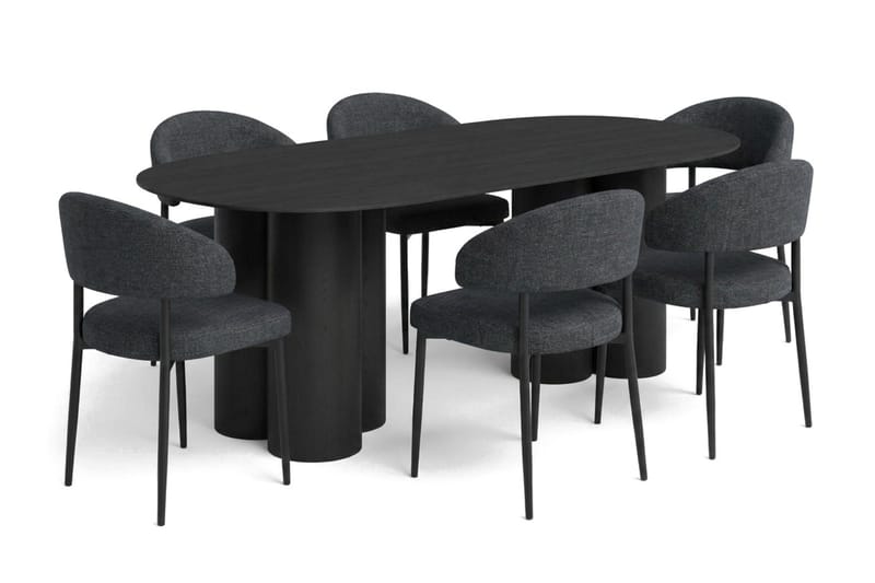 Juno spisegruppe rektangulær 220 cm sort med 8 Sawako spisebordsstole, Sort