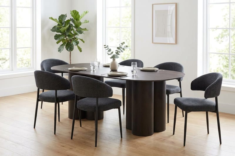 Juno spisegruppe rektangulær 220 cm sort med 8 Sawako spisebordsstole - Sort - Møbler - Borde - Spisebordssæt