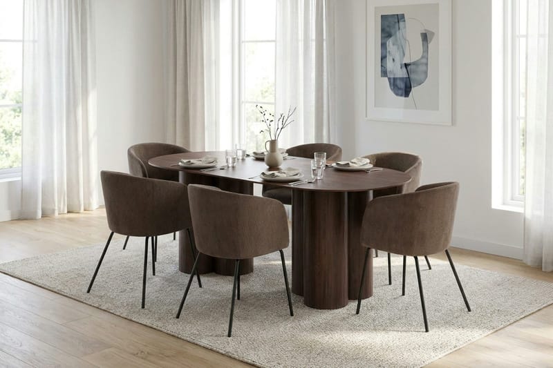 Juno spisegruppe rektangulær 220 cm valnød med 6 Berit spisebordsstole - Valnød - Møbler - Borde - Spisebordssæt