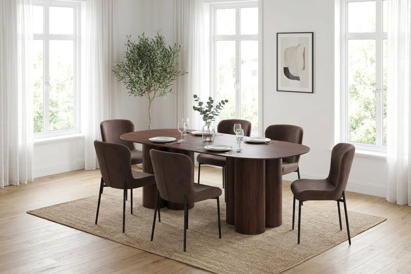 Juno spisegruppe rektangulær 220 cm valnød med 6 Elsie spisestole - Valnød/Brun - Møbler - Borde - Spisebordssæt