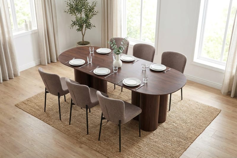 Juno spisegruppe rektangulær 220 cm valnød med 6 Elsie spisestole - Valnød/Grå - Møbler - Borde - Spisebordssæt