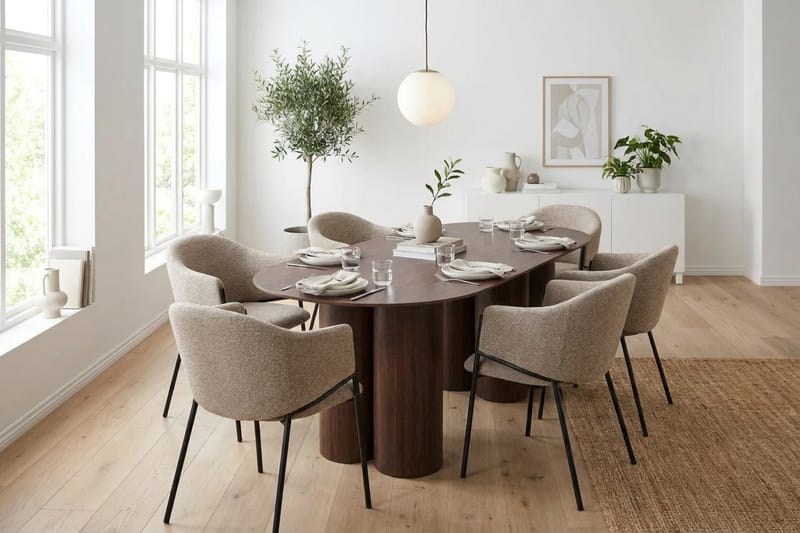 Juno spisegruppe rektangulær 220 cm valnød med 6 Filip spisebordsstole - Valnød - Møbler - Borde - Spisebordssæt