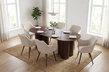 Juno spisegruppe rektangulær 220 cm Valnød med 6 Filippa-spisestole - Valnød - Møbler - Borde - Spisebordssæt