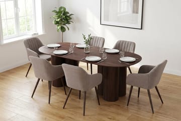 Juno spisegruppe rektangulær 220 cm Valnød med 6 Filippa-spisestole - Valnød - Møbler - Borde - Spisebordssæt