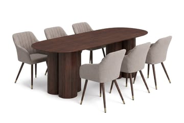Juno spisegruppe rektangulær 220 cm Valnød med 6 Filippa-spisestole - Valnød - Møbler - Borde - Spisebordssæt