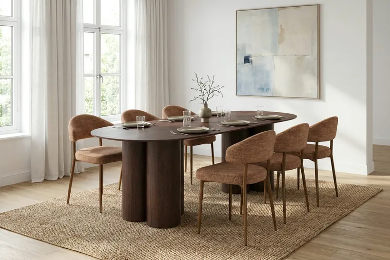 Juno spisegruppe rektangulær 220 cm valnød med 6 Jairam spisebordsstole - Valnød - Møbler - Borde - Spisebordssæt