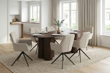Juno spisegruppe rektangulær 220 cm valnød med 6 Torsby spisebordsstole - Valnød - Møbler - Borde - Spisebordssæt