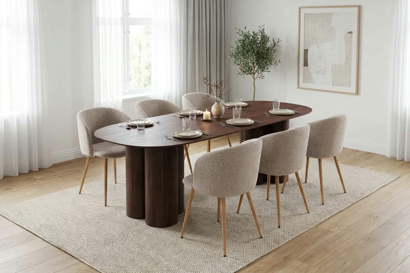 Juno spisegruppe rektangulær 220 cm valnød med 8 Greya spisebordsstole - Valnød - Møbler - Borde - Spisebordssæt