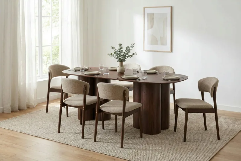 Juno spisegruppe rektangulær 220 cm valnød med 8 Nala-spisestole - Valnød - Møbler - Borde - Spisebordssæt