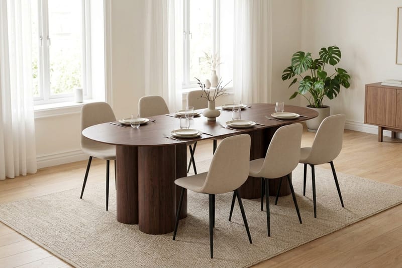 Juno spisegruppe rektangulær 220 cm valnød med 8 Nibe spisebordsstole - Valnød - Møbler - Borde - Spisebordssæt