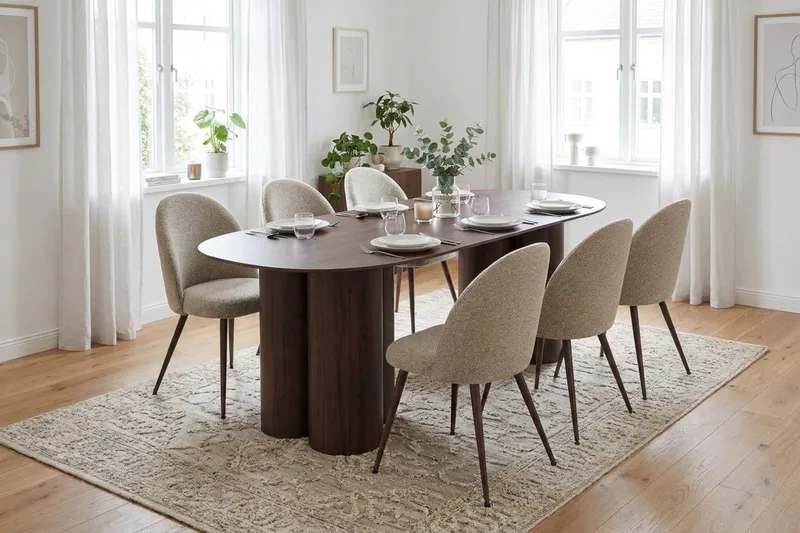 Juno spisegruppe rektangulær 220 cm valnød med 8 Nibe Plus spisebordsstole - Valnød - Møbler - Borde - Spisebordssæt