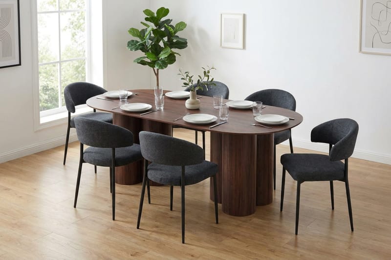 Juno spisegruppe rektangulær 220 cm valnød med 8 Sawako spisebordsstole - Valnød - Møbler - Borde - Spisebordssæt