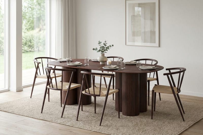 Juno spisegruppe rektangulær 220 cm valnød med 8 Winston spisebordsstole - Valnød - Møbler - Borde - Spisebordssæt