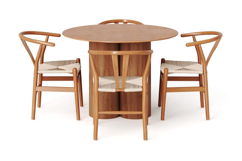 Juno spisegruppe rund 110 cm eg med 4 Dastoori spisebordsstole - Eg - Møbler - Borde - Spisebordssæt