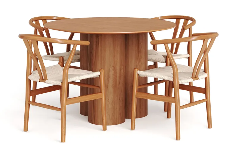 Juno spisegruppe rund 110 cm eg med 4 Dastoori spisebordsstole, Eg