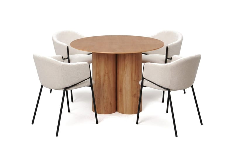 Juno spisegruppe rund 110 cm eg med 4 Filip spisebordsstole, Eg