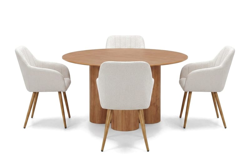 Juno spisegruppe rund 110 cm eg med 4 Filippa spisestole, Eg