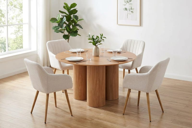 Juno spisegruppe rund 110 cm eg med 4 Filippa spisestole - Eg - Møbler - Borde - Spisebordssæt
