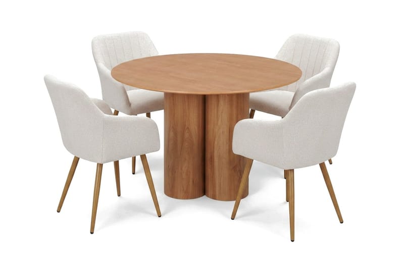 Juno spisegruppe rund 110 cm eg med 4 Filippa spisestole - Eg - Møbler - Borde - Spisebordssæt