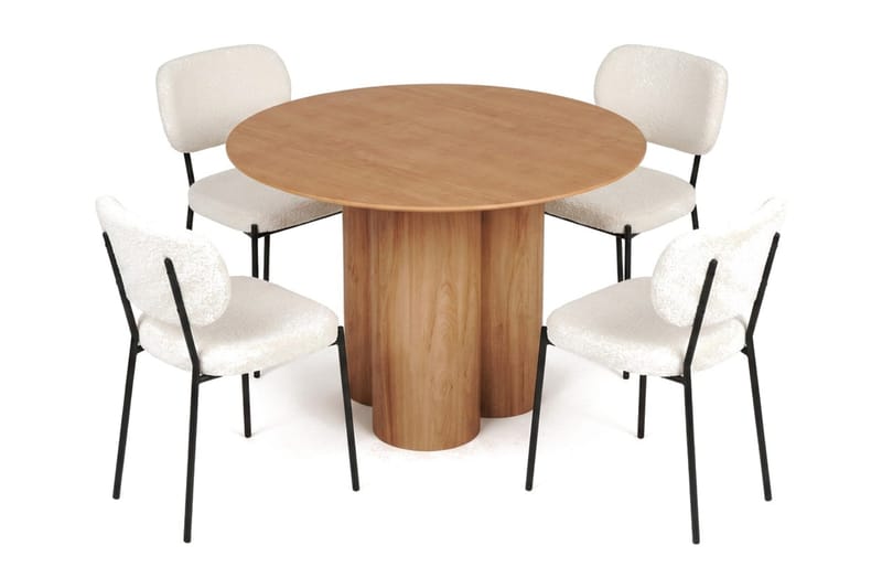 Juno spisegruppe rund 110 cm eg med 4 Gemmiano spisebordsstole - Eg - Møbler - Borde - Spisebordssæt