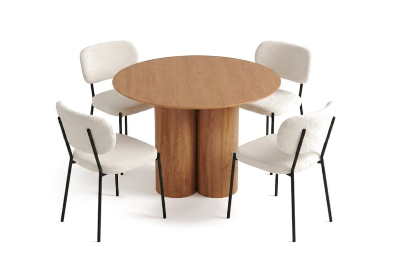 Juno spisegruppe rund 110 cm eg med 4 Gemmiano spisebordsstole, Eg