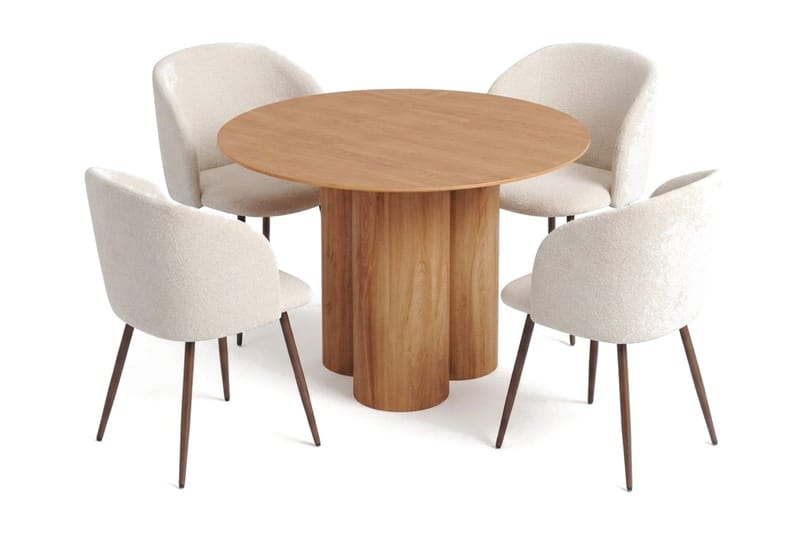Juno spisegruppe rund 110 cm eg med 4 Greya spisebordsstole, Eg
